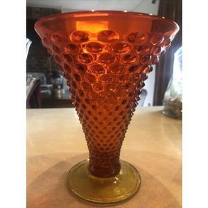 Vintage FENTON   ART   GLASS Large BUTTERCUP  Amberina Hobnail VASE  7 1/2 "